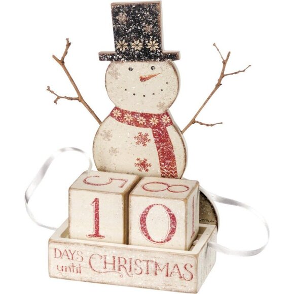Christmas Countdown Block - Rustic Snowman with Numbered...